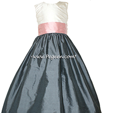 medium gray and peony pink flower girl dresses in silk style 398 by Pegeen
