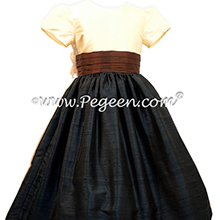 Pewter Gray and Chocolate brown Silk flower girl dresses Style 398 by Pegeen