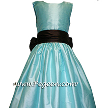 Tiffany blue POND and Semi Sweet Brown flower girl dresses