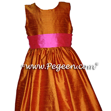 pumpkin and bright pink custom FLOWER GIRL DRESSES