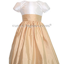 FLOWER GIRL DRESSES in Ivory & Pure Gold Silk with Quarter Cap Sleeves