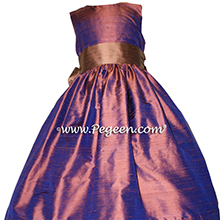 Raisin and copper silk flower girl dress