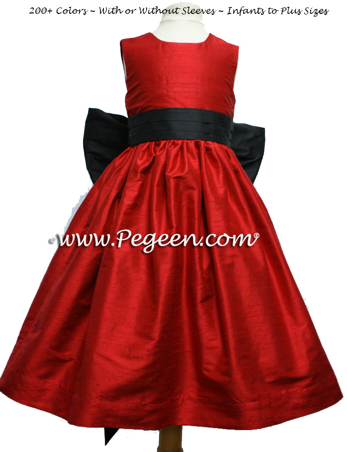 RED AND BLACK SILK FLOWER GIRL DRESSES