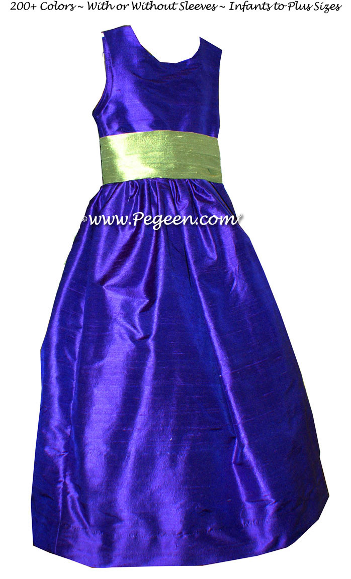 Sapphire Blue and Sage Green flower girl dress in silk
