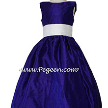 royal purple and white silk flower girl dresses