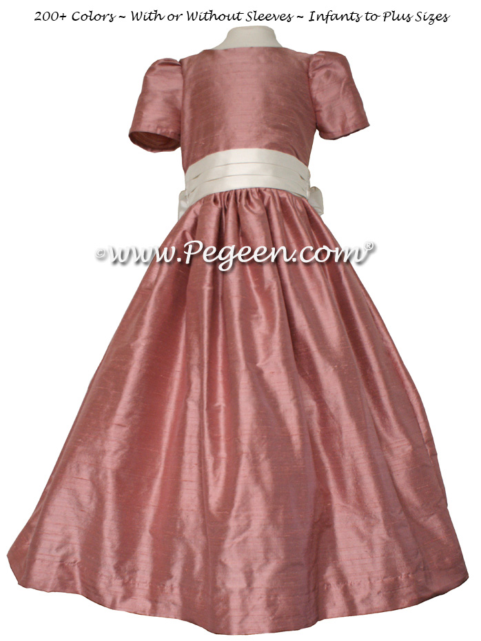Flower Girl Dresses style 398 in New Ivory and Rum Pink