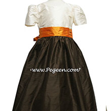 ORANGE AND SEMI-SWEET BROWN FLOWER GIRL DRESS Style 398 by Pegeen