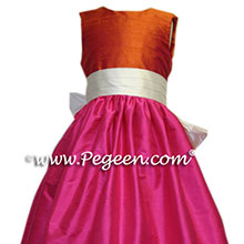 shocking pink and orange flower girl dresses