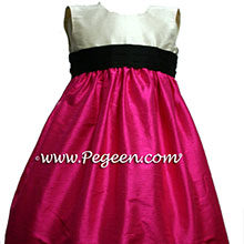 Custom Black and hot pink silk flower girl dresses
