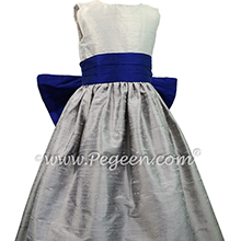 Custom flower girl dresses in Silver Gray, Platinum Gray and Blue Indigo Style 398 from Pegeen
