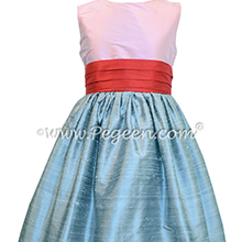 Bubblegum Pink and Silver Gray junior bridesmaid dress style 398 by Pegeen