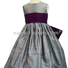 FLOWER GIRL DRESSES Silver Gray and Eggplant with Self-tie Bow Style 398
