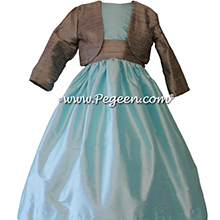 Tiffany blue ( POND ) and Silver Gray sash flower girl dresses style 398