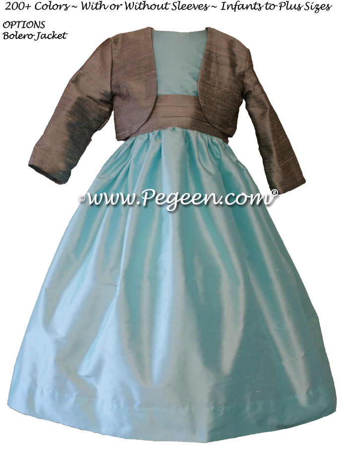Tiffany blue ( POND ) and Silver Gray sash flower girl dresses style 398