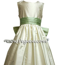 ivory and spring green silk flower girl dresses