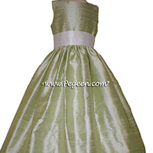 Antique White and Spring Green Silk flower girl dresses Style 398 by Pegeen