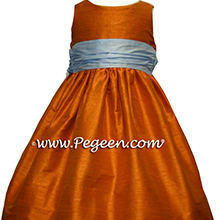 TANGERINE AND LIGHT BLUE flower girl dresses