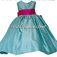 TIFFANY BLUE AND BOING (HOT PINK) FLOWER GIRL DRESS Style 398 by Pegeen