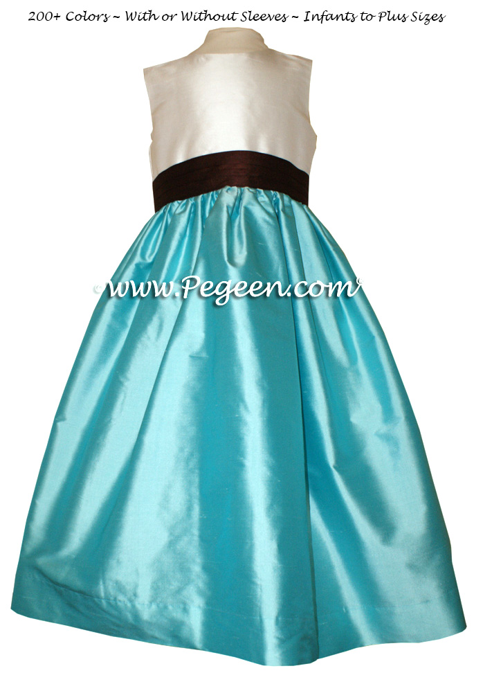 Flower Girl Dress in Tiffany Blue, Chocolate Brown and Ivory | Pegeen