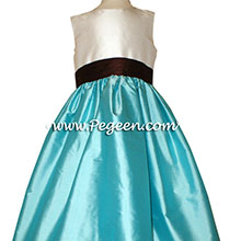 TIFFANY BLUE, CHOCOLATE BROWN and NEW IVORY FLOWER GIRL DRESS Style 398 by Pegeen