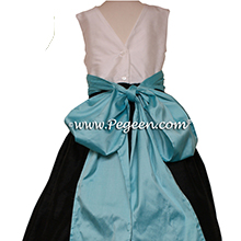 TIFFANY BLUE, BLACK and Antique White FLOWER GIRL DRESS Style 398 by Pegeen