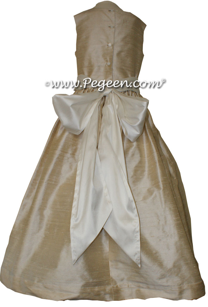 Bisque (creme) and Toffee flower girl dressStyle 398 by Pegeen