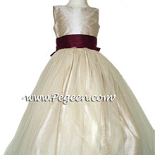 TOFFEE (DARK CREME) AND EGGPLANT tulle and silk flower girl dresses