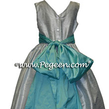 Platinum Gray and  Tiffany Blue Custom  Flower Girl Dress