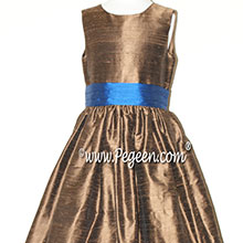 walnut brown and blue indigo silk flower girl dresses