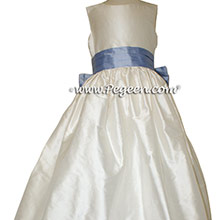 Antique White and Wisteria (Light periwinkle) silk Flower Girl Dress - Style 398