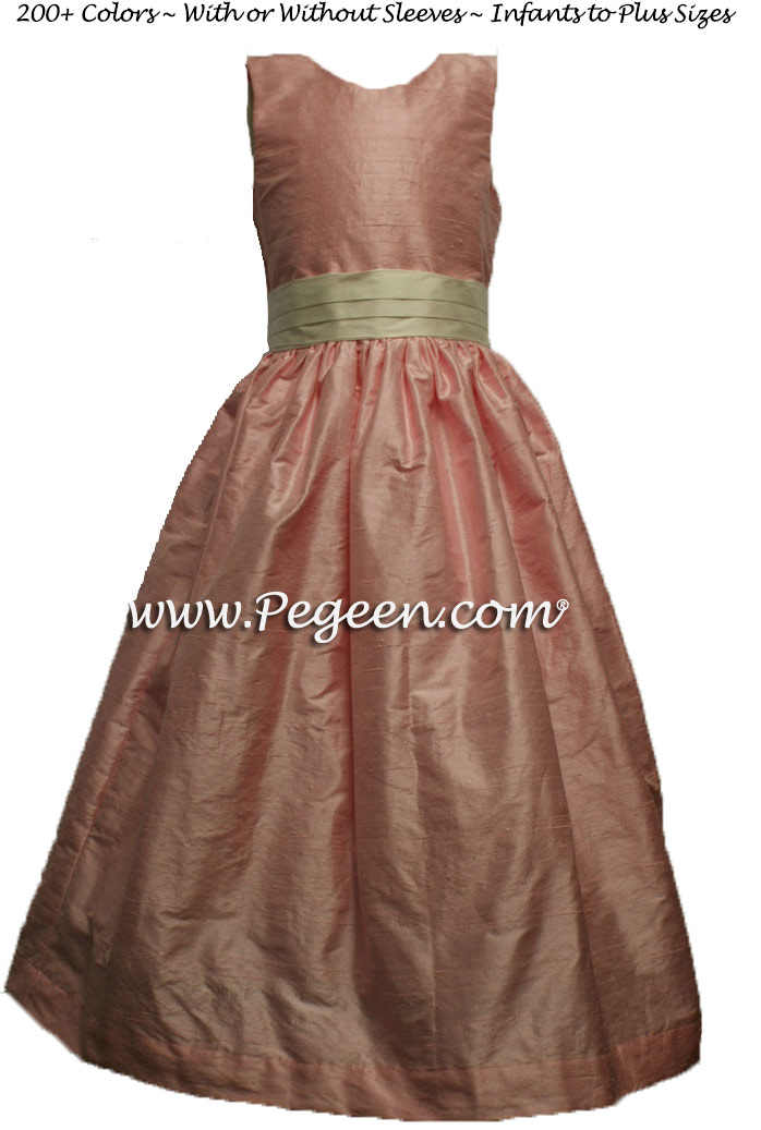 Flower Girl Dress in Hibiscus Pink and Bisque Style 398 | Pegeen