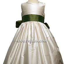 BASIL GREEN (CLOVER) and NEW IVORY FLOWER GIRL DRESS Style 398 by Pegeen