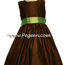 chocolate brown and lime green silk junior bridesmaids dresses