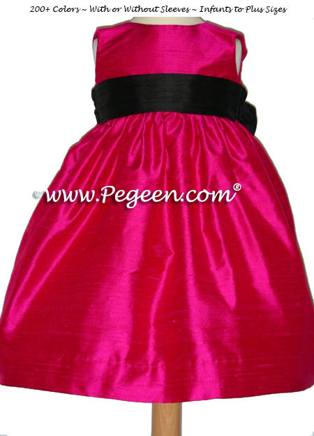 Lipstick pink and Black flower girl dresses