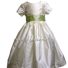 ivory and light summer green with cap sleeve for flower girl dresses