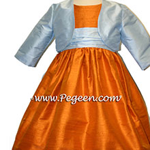 TANGERINE AND LIGHT BLUE flower girl dresses