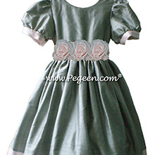 Morning Gray and Peony Pink silk Flower Girl Dresses style 401