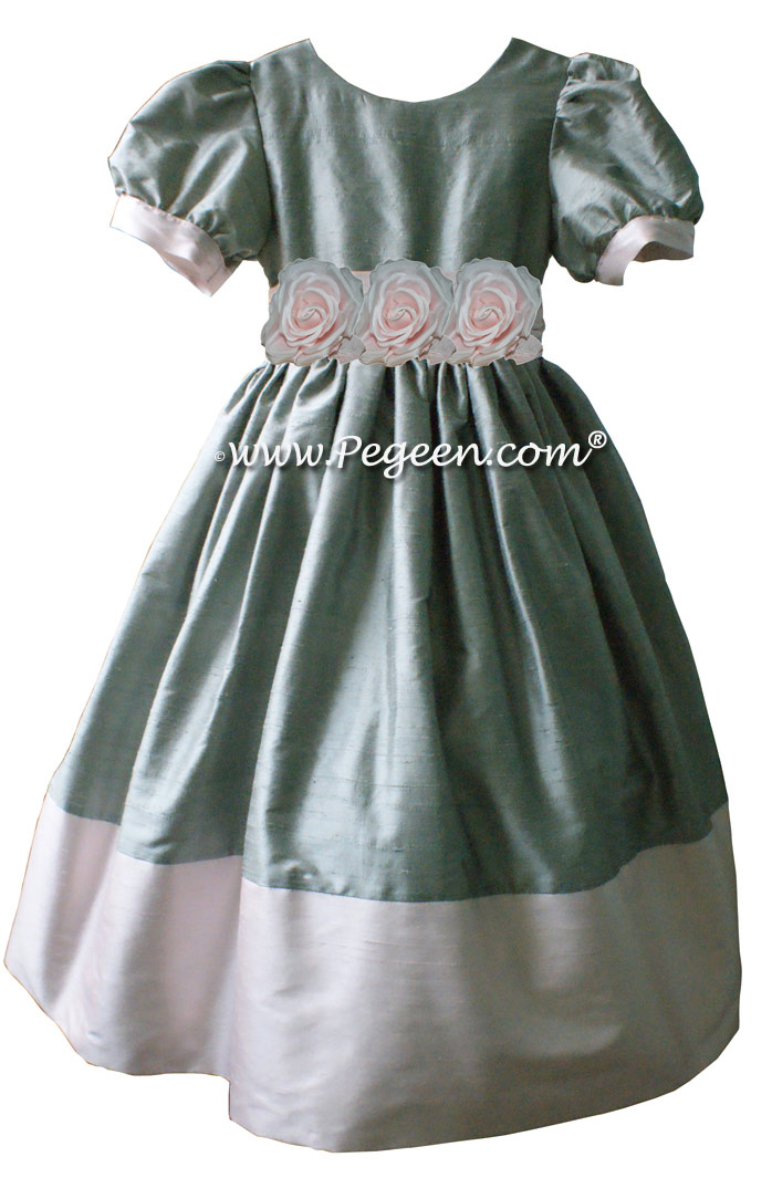 Morning Gray and Peony Pink Silk Flower Girl Dresses style 401