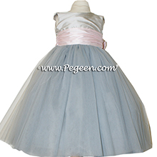Morning Gray, Petal Pink and Platinum ballerina style Flower Girl Dresses with layers and layers of tulle