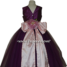 1000 Nights (plum) and Lotus Pink ballerina style Flower Girl Dresses with layers and layers of tulle