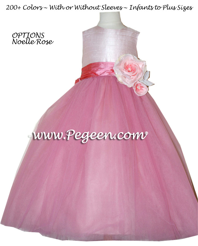 Pegeen's bubblegum pink and chocolate Tulle FLOWER GIRL DRESSES with 10 layers of tulle