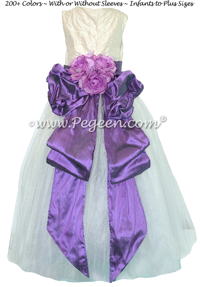 New Ivory and Amethyst ballerina  style Flower Girl Dresses with layers and layers of tulle