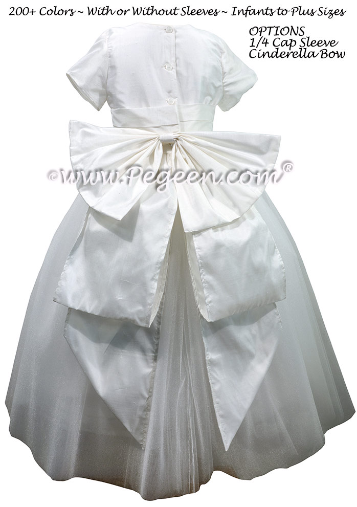 Antique White Tulle Flower Girl Dresses with Ruffled Sash