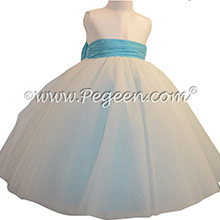 New Ivory and Bahama Breeze Silk and Tulle Silk Style 402 Flower Girl Dresses