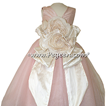 Bisque (creme) and Ballet Pink silk and  tulle ballerina style Flower Girl Dresses Style 402 Pegeen