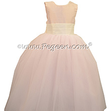 Baby Pink and Bisque (creme) ballerina style Flower Girl Dresses with layers and layers of tulle