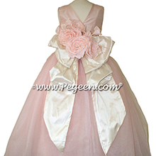 Pink Flowers, Bisque (creme) and Ballet Pink silk and  tulle ballerina style flower girl dresses Style 402 Pegeen