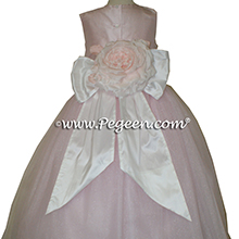 Ballet pink tulle flower girl dress with handade silk flower