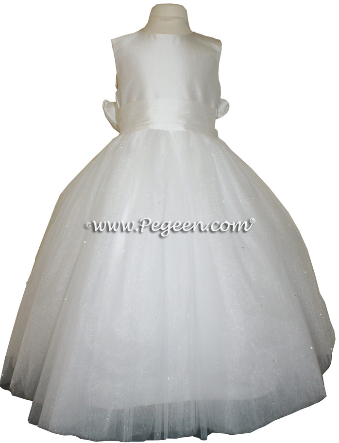 Dew Drop White Tulle  metallic ballerina style flower girl dresses with layers and layers of tulle