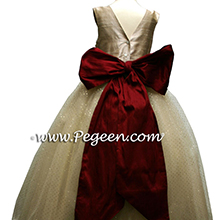 CLARET RED AND GOLD AND IVORY FLOWER GIRL DRESSES